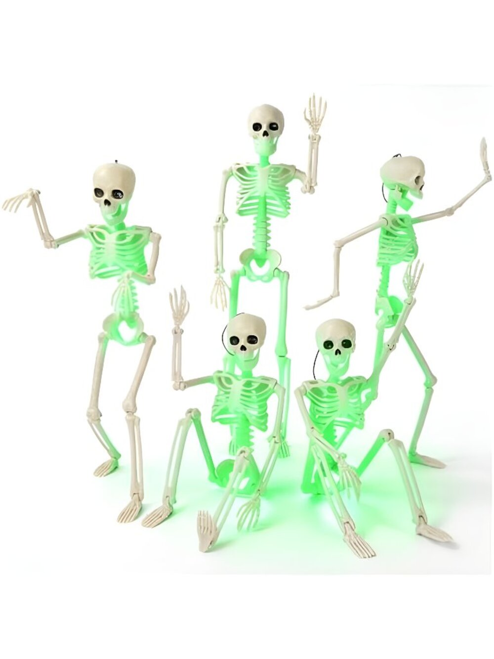16" Light Up Skeleton Halloween Decorations,5 Pack Posable Full Body Skeleton